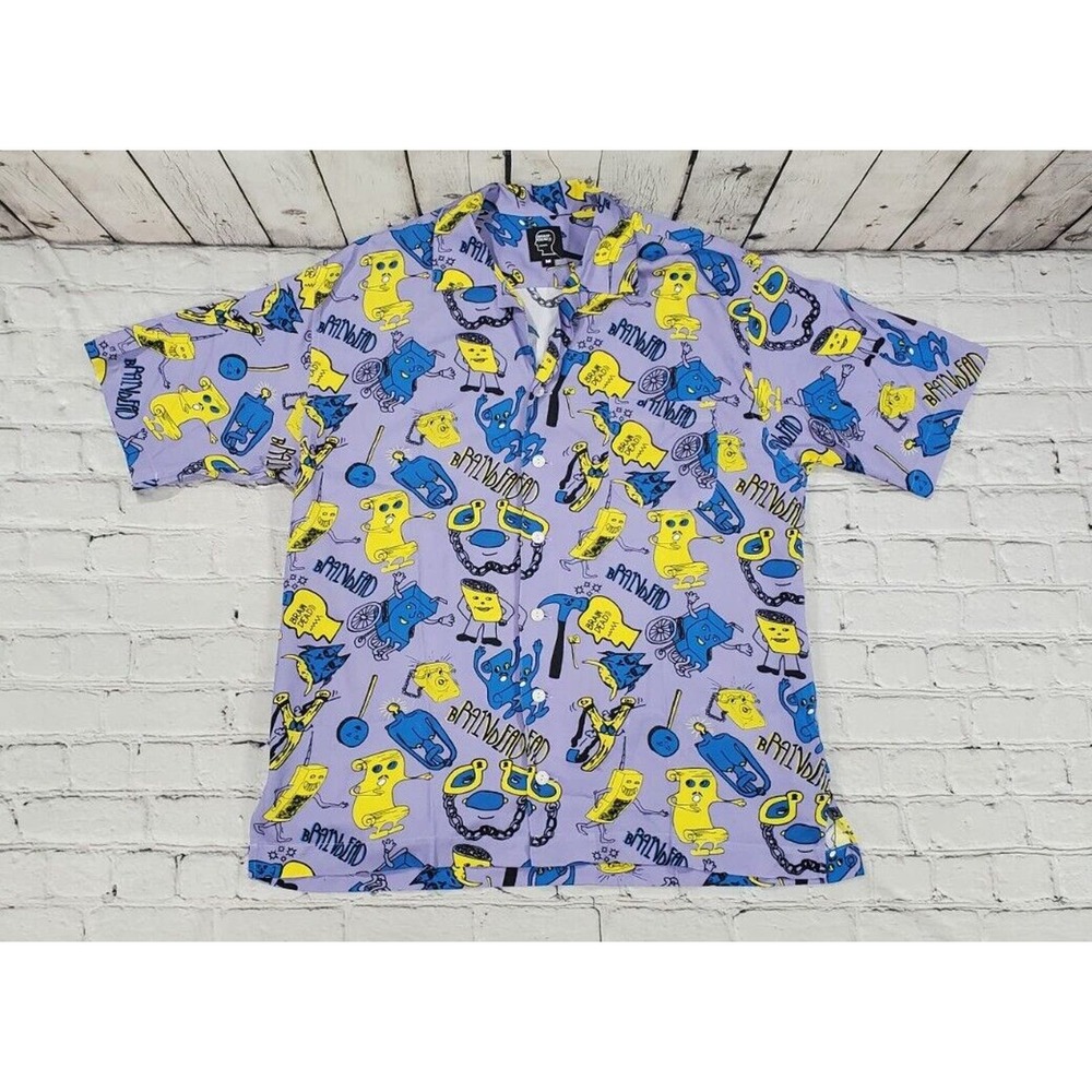 Brain Dead Purple Blue Yellow Figures Button Down Shirt Purple MENS SIZE S